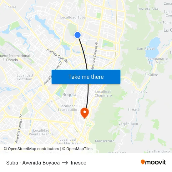 Suba - Avenida Boyacá to Inesco map
