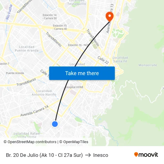 Br. 20 De Julio (Ak 10 - Cl 27a Sur) to Inesco map