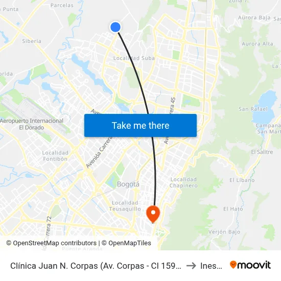 Clínica Juan N. Corpas (Av. Corpas - Cl 159a) to Inesco map