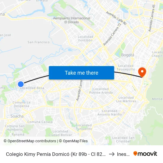 Colegio Kimy Pernía Domicó (Kr 89b - Cl 82 Sur) to Inesco map
