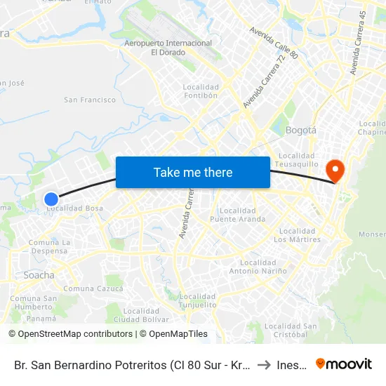 Br. San Bernardino Potreritos (Cl 80 Sur - Kr 88j) to Inesco map