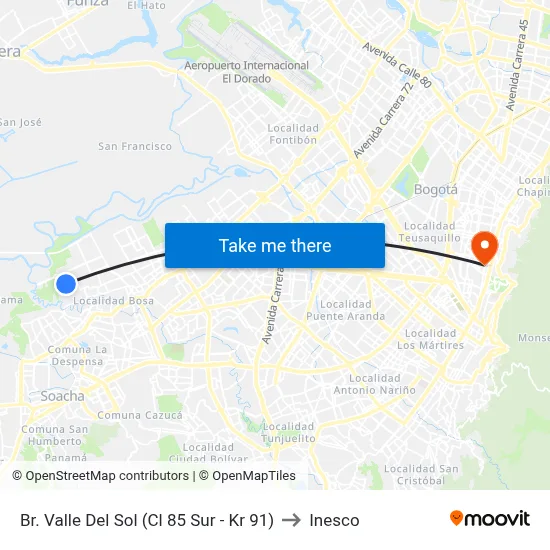 Br. Valle Del Sol (Cl 85 Sur - Kr 91) to Inesco map