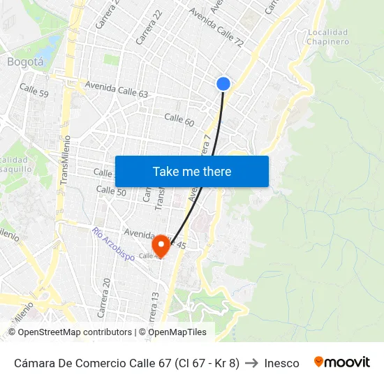 Cámara De Comercio Calle 67 (Cl 67 - Kr 8) to Inesco map