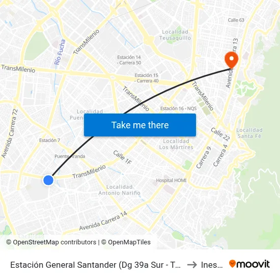 Estación General Santander (Dg 39a Sur - Tv 42) to Inesco map