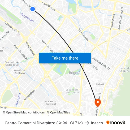 Centro Comercial Diverplaza (Kr 96 - Cl 71c) to Inesco map