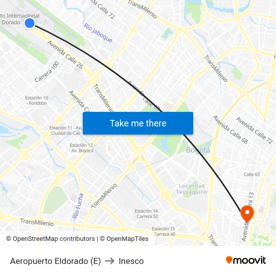 Aeropuerto Eldorado (E) to Inesco map