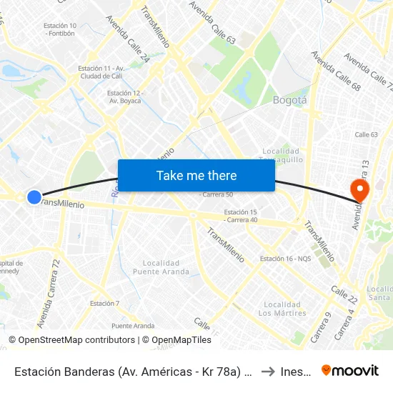 Estación Banderas (Av. Américas - Kr 78a) (B) to Inesco map