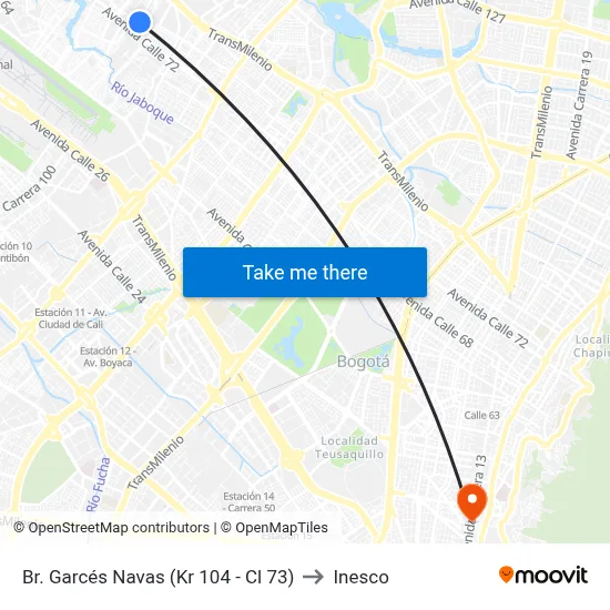 Br. Garcés Navas (Kr 104 - Cl 73) to Inesco map