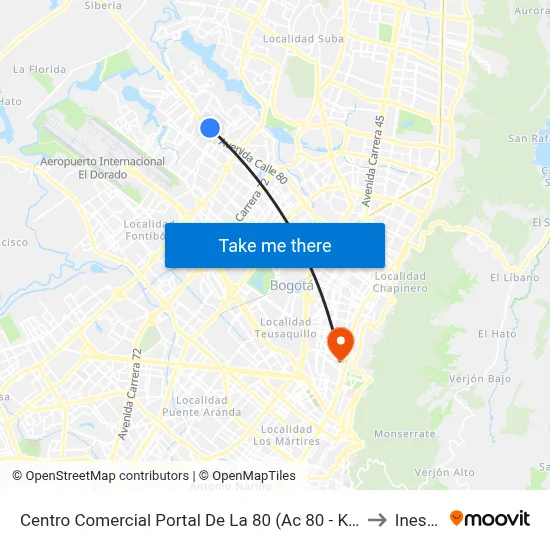Centro Comercial Portal De La 80 (Ac 80 - Kr 99) to Inesco map