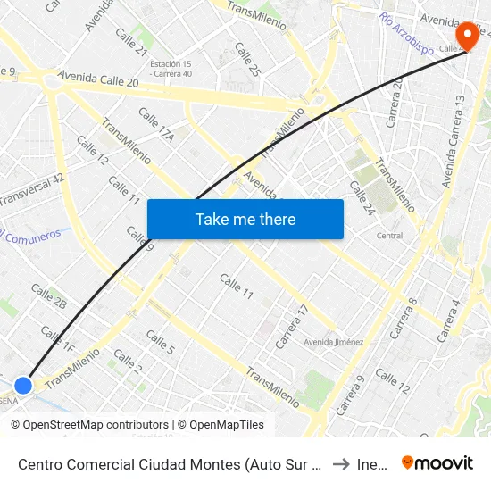 Centro Comercial Ciudad Montes (Auto Sur - Cl 11 Sur) to Inesco map
