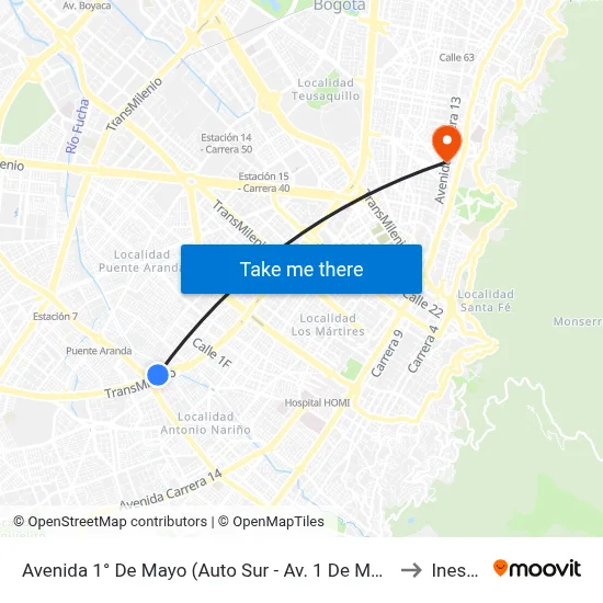 Avenida 1° De Mayo (Auto Sur - Av. 1 De Mayo) to Inesco map