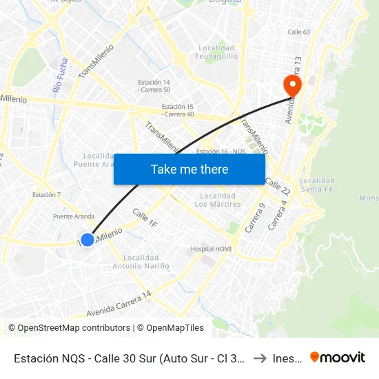 Estación NQS - Calle 30 Sur (Auto Sur - Cl 30 Sur) to Inesco map