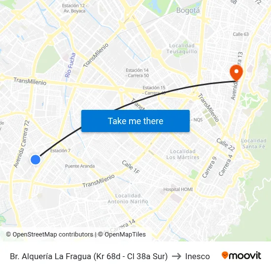 Br. Alquería La Fragua (Kr 68d - Cl 38a Sur) to Inesco map