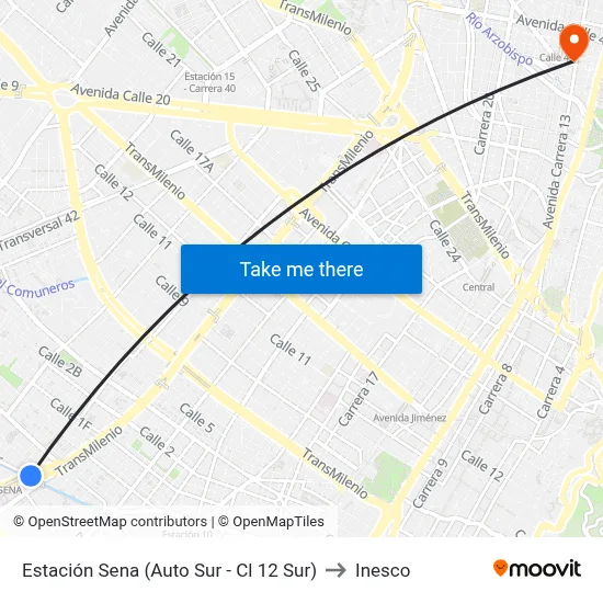 Estación Sena (Auto Sur - Cl 12 Sur) to Inesco map