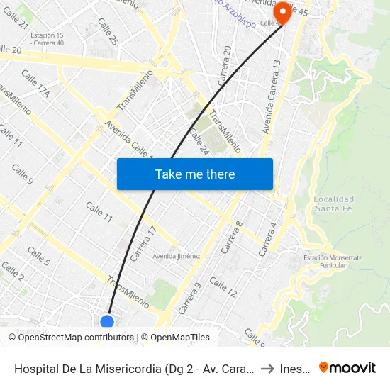 Hospital De La Misericordia (Dg 2 - Av. Caracas) to Inesco map