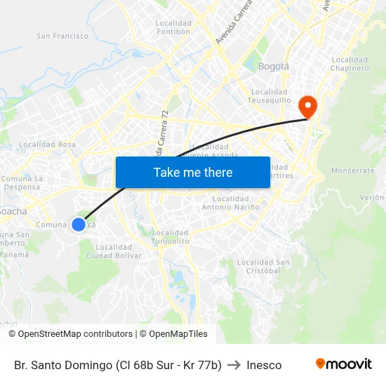 Br. Santo Domingo (Cl 68b Sur - Kr 77b) to Inesco map
