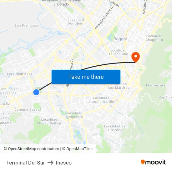 Terminal Del Sur to Inesco map
