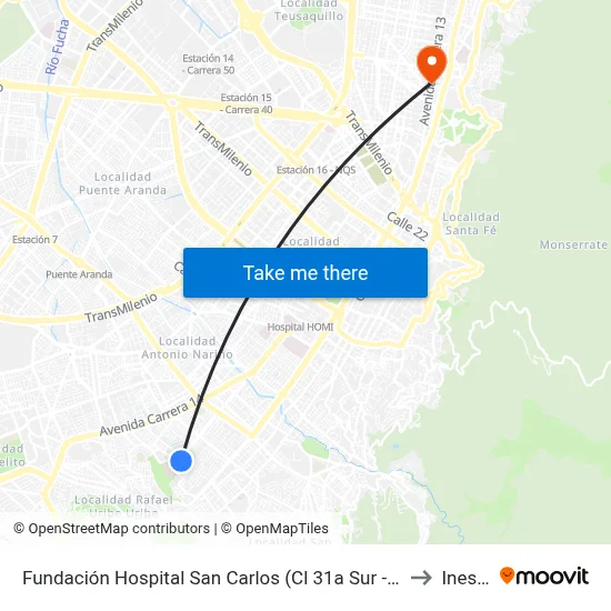 Fundación Hospital San Carlos (Cl 31a Sur - Kr 12b) to Inesco map