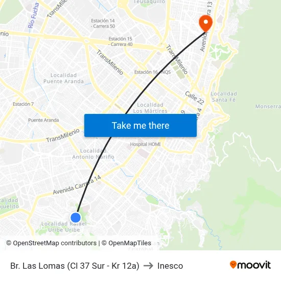 Br. Las Lomas (Cl 37 Sur - Kr 12a) to Inesco map