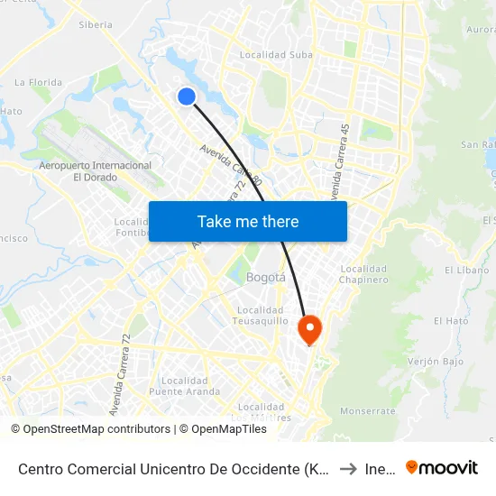 Centro Comercial Unicentro De Occidente (Kr 112f - Dg 86 Bis) to Inesco map