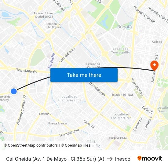 Cai Oneida (Av. 1 De Mayo - Cl 35b Sur) (A) to Inesco map