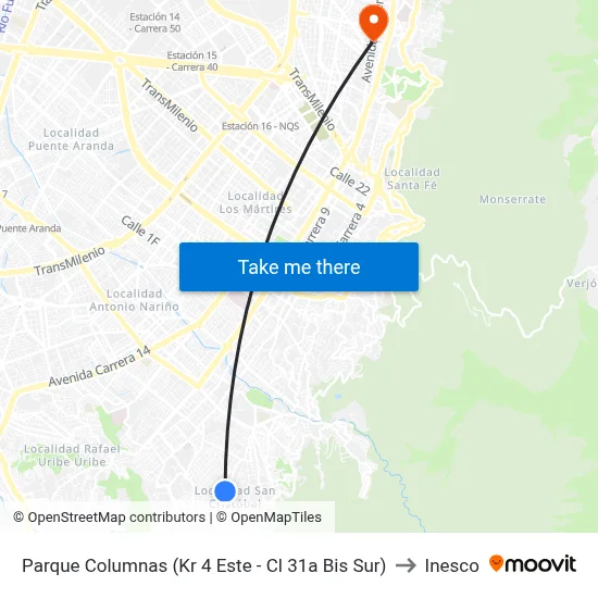 Parque Columnas (Kr 4 Este - Cl 31a Bis Sur) to Inesco map