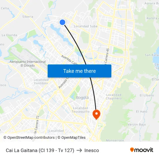 Cai La Gaitana (Cl 139 - Tv 127) to Inesco map