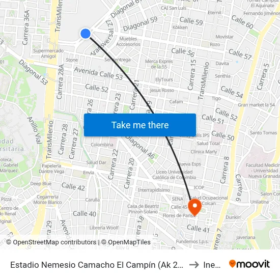 Estadio Nemesio Camacho El Campín (Ak 24 - Cl 53b) to Inesco map