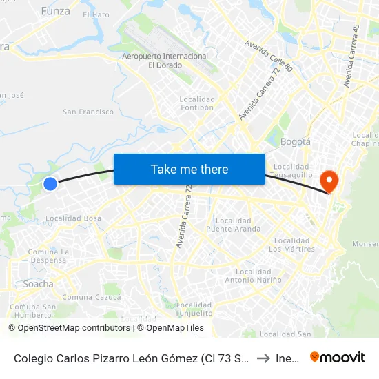 Colegio Carlos Pizarro León Gómez (Cl 73 Sur - Kr 103) to Inesco map