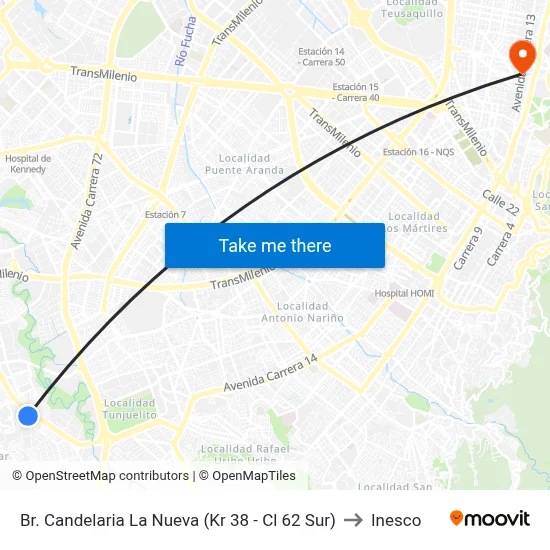 Br. Candelaria La Nueva (Kr 38 - Cl 62 Sur) to Inesco map