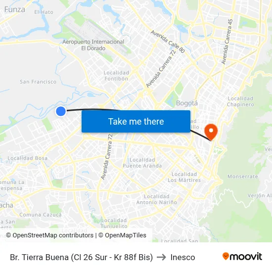 Br. Tierra Buena (Cl 26 Sur - Kr 88f Bis) to Inesco map