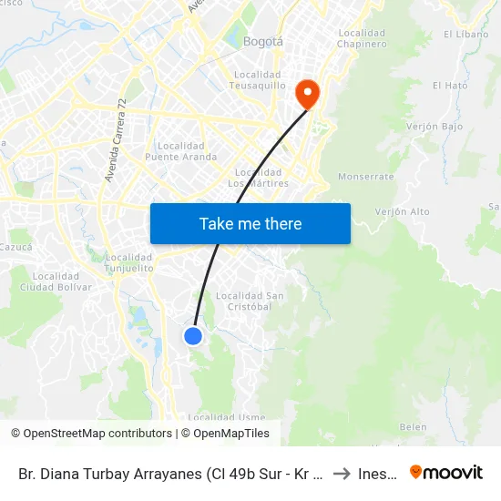 Br. Diana Turbay Arrayanes (Cl 49b Sur - Kr 3a) to Inesco map