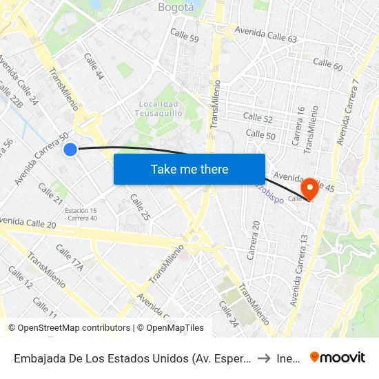 Embajada De Los Estados Unidos (Av. Esperanza - Kr 48) to Inesco map