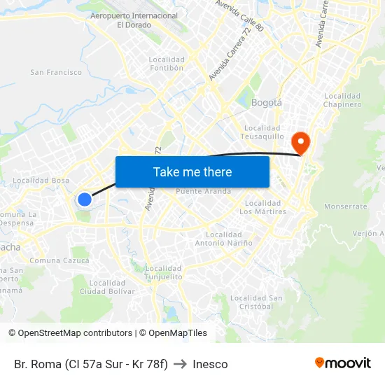 Br. Roma (Cl 57a Sur - Kr 78f) to Inesco map