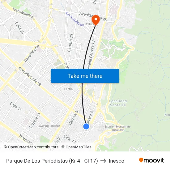 Parque De Los Periodistas (Kr 4 - Cl 17) to Inesco map