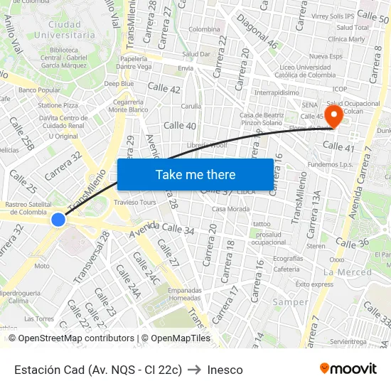Estación Cad (Av. NQS - Cl 22c) to Inesco map