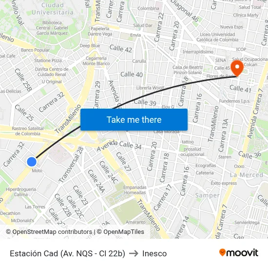 Estación Cad (Av. NQS - Cl 22b) to Inesco map