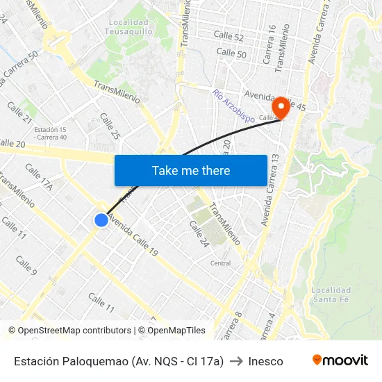 Estación Paloquemao (Av. NQS - Cl 17a) to Inesco map