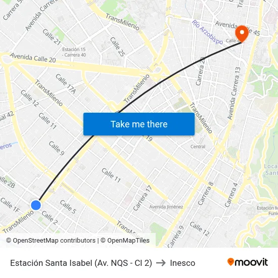Estación Santa Isabel (Av. NQS - Cl 2) to Inesco map