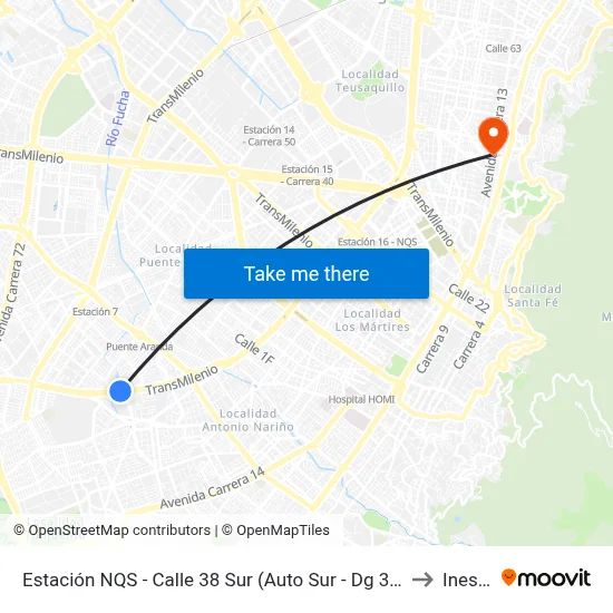 Estación NQS - Calle 38 Sur (Auto Sur - Dg 38a Sur) to Inesco map