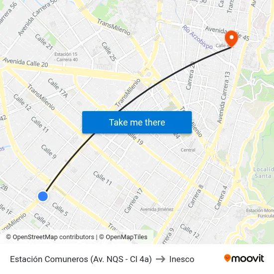 Estación Comuneros (Av. NQS - Cl 4a) to Inesco map