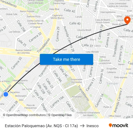 Estación Paloquemao (Av. NQS - Cl 17a) to Inesco map