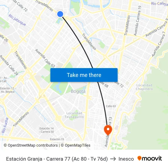 Estación Granja - Carrera 77 (Ac 80 - Tv 76d) to Inesco map