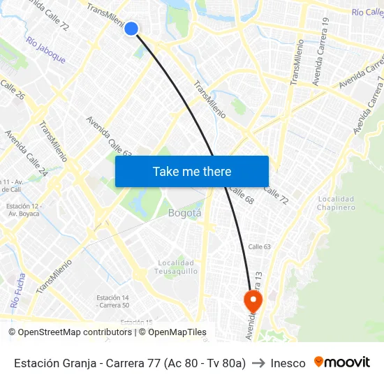 Estación Granja - Carrera 77 (Ac 80 - Tv 80a) to Inesco map