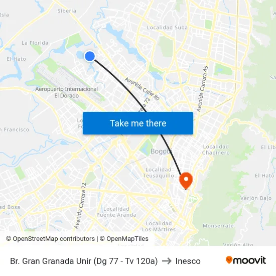 Br. Gran Granada Unir (Dg 77 - Tv 120a) to Inesco map