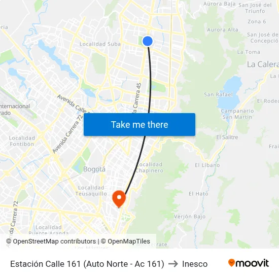 Estación Calle 161 (Auto Norte - Ac 161) to Inesco map