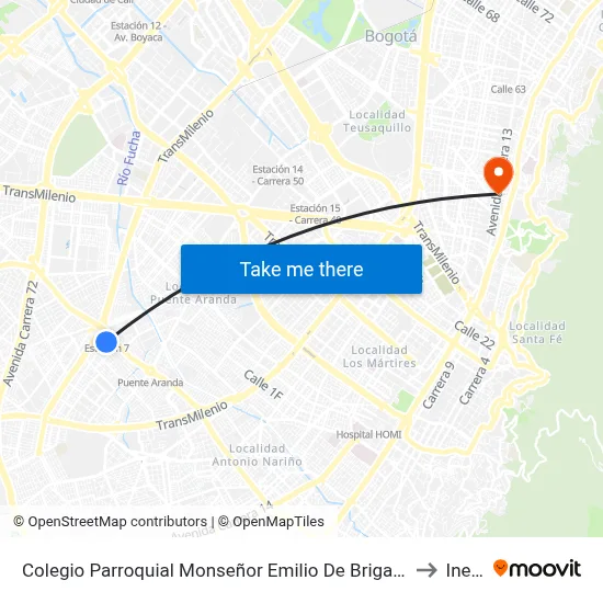 Colegio Parroquial Monseñor Emilio De Brigard (Cl 28 Sur - Kr 52b) to Inesco map