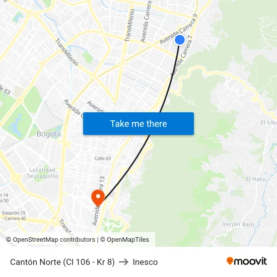 Cantón Norte (Cl 106 - Kr 8) to Inesco map