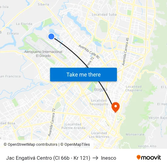 Jac Engativá Centro (Cl 66b - Kr 121) to Inesco map