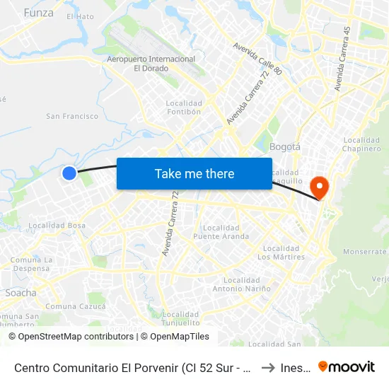 Centro Comunitario El Porvenir (Cl 52 Sur - Kr 100) to Inesco map